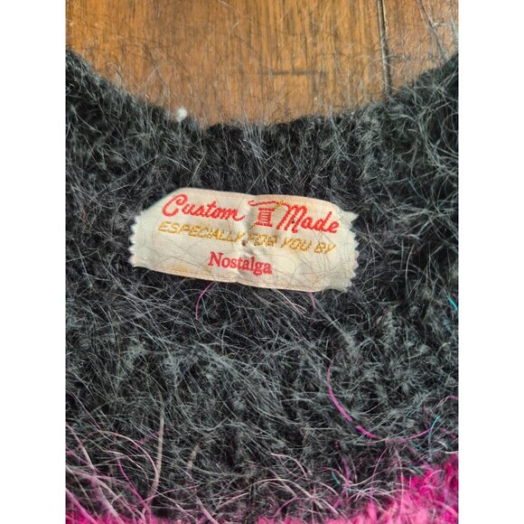 Vintage 80s Custom Made Mohair Sweater With Vibrant Abstract Pink & Blue Design - Picture 2 of 4